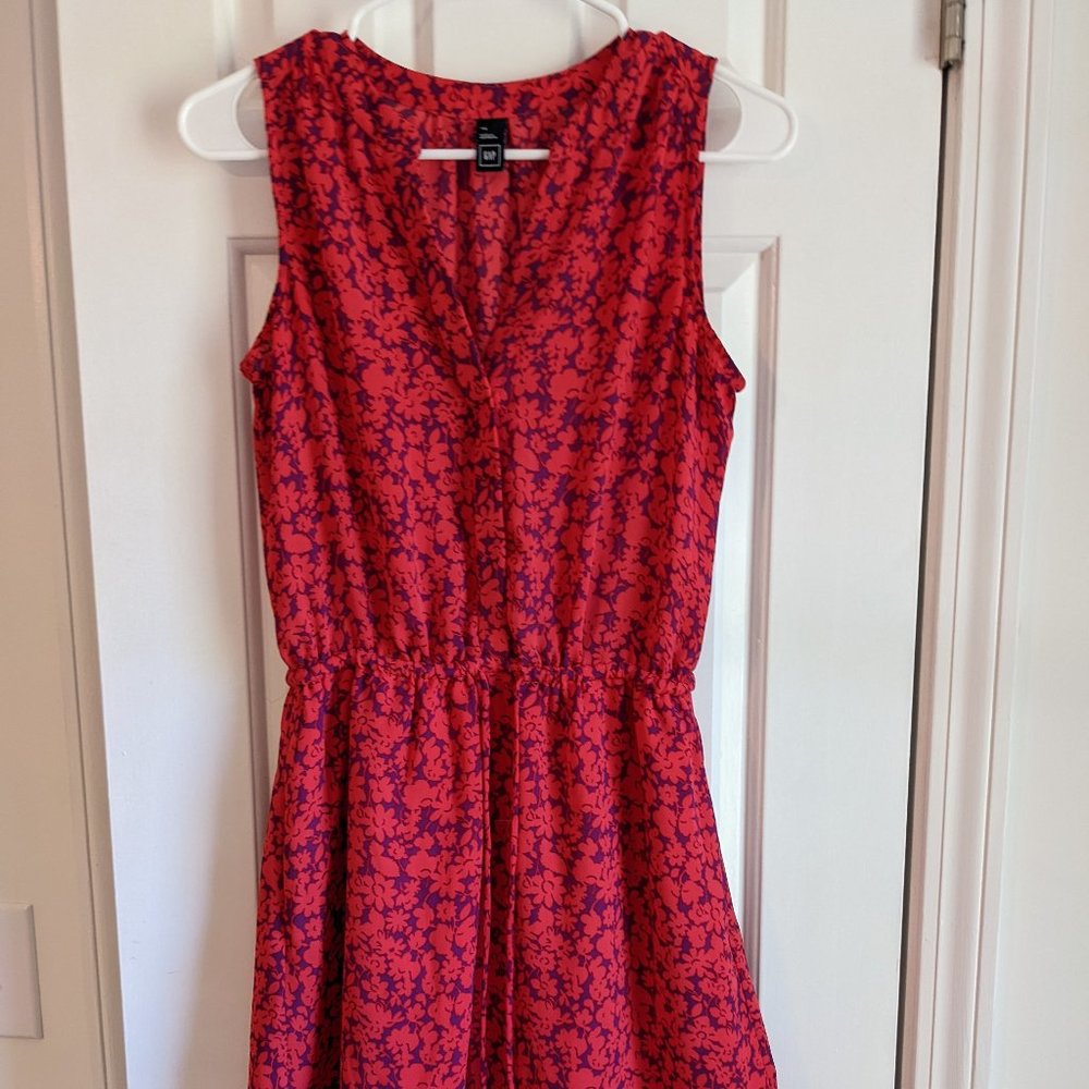 Gap Floral Shirtdress Tie Waist Dress Sz XS Purple and Red